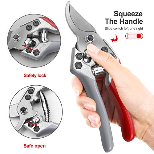 Pruning Shears, Garden Clippers Plant Scissors Professional Bypass Pruner Tree Branch Cutter Plant Trimming Scissors 2 PCS Red - Thumbnail 2