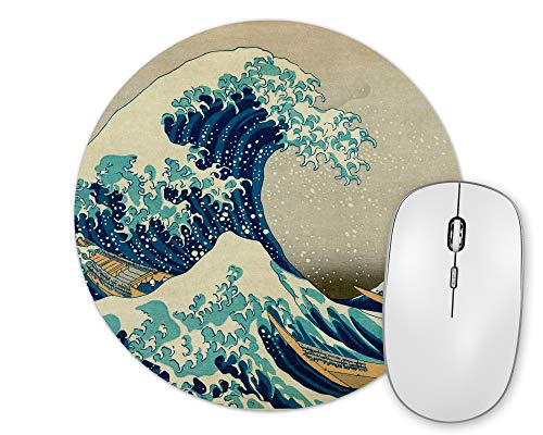 Planetacase - Alfombrilla de Ratón Hokusai La Gran Ola De Kanagawa - Obras De Arte Famosas - Superficie de Tejido Poliéster - Redonda, 20 cm