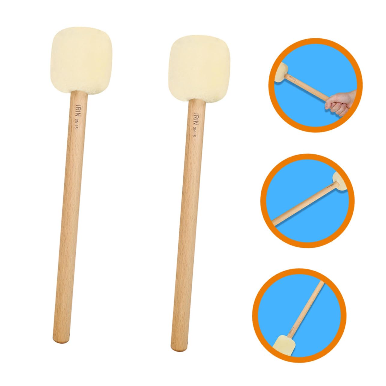 Baquetas de Fieltro para Percusión Mango de Haya, 2 Piezas