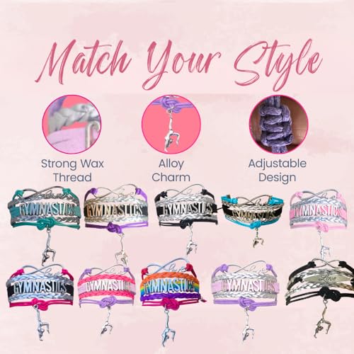 Infinity Collection Sportybella Gymnastics Bracelets For Girls- Adjustable Charm Bracelet With Infinity Symbol & Silver Charm. Gymnastics Friendship Bracelet Gifts For Gymnasts thumb #3