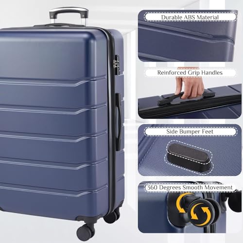 20-Inch Hard Sided Expandable Suitcase with 360-Degree Rotating Wheels - Blue Travel Luggage for Easy Mobility3
