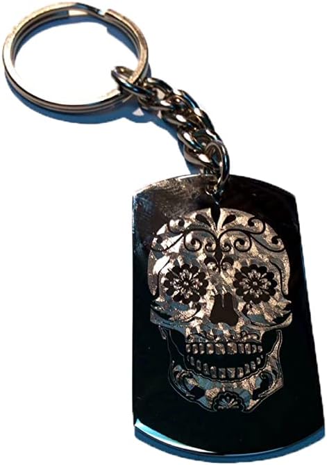 Novelty Candy Sugar Skull Tattoo Logo - Metal Ring Key Chain Keychain