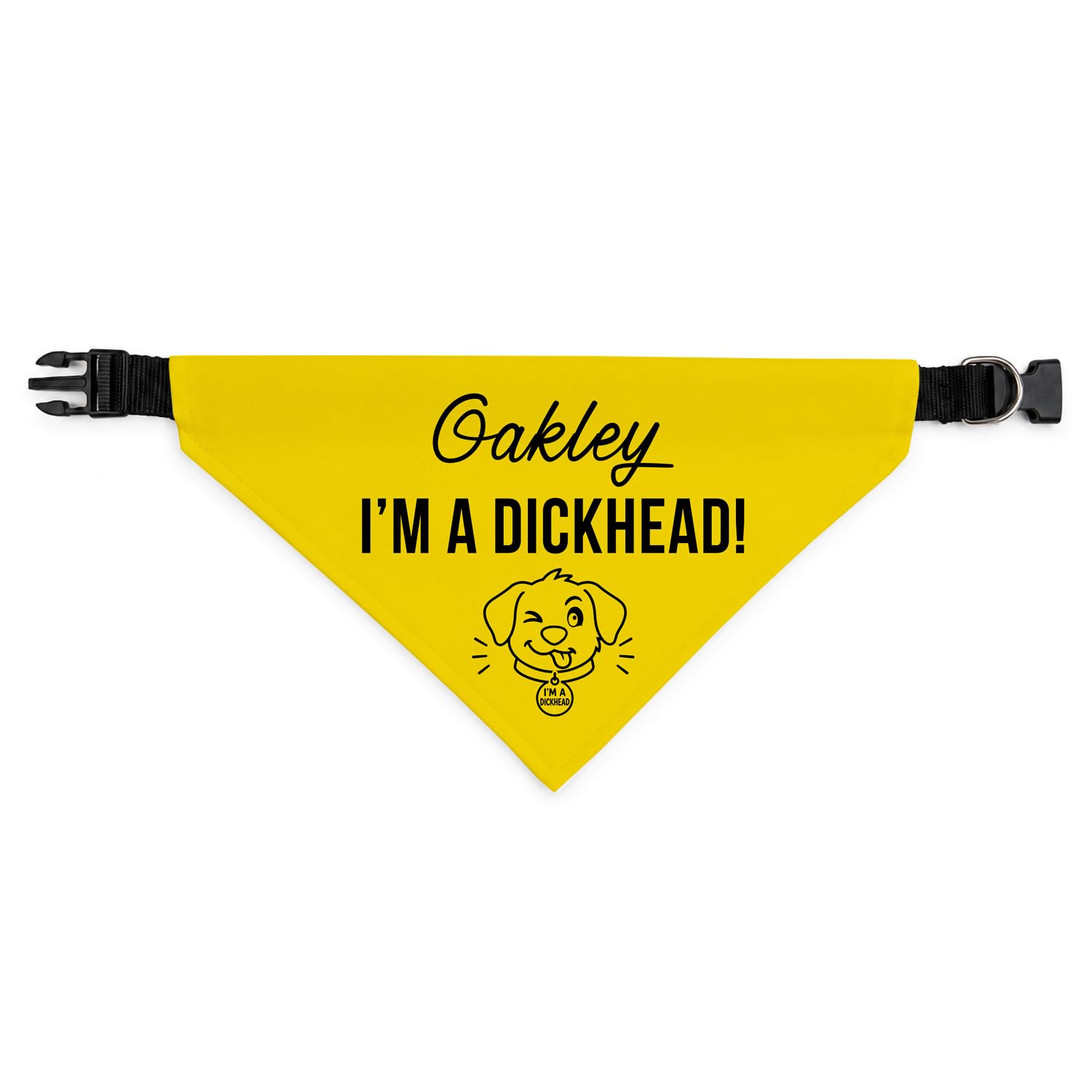Personalised Dog Bandana | Custom Dog Scarf - I'm A Dickhead - Reactive Nervous Dog Warning Neckerchief | Funny Dog Lead Sign | DHEAD (Yellow, Medium – Approx. 19cm x 11.5cm)
