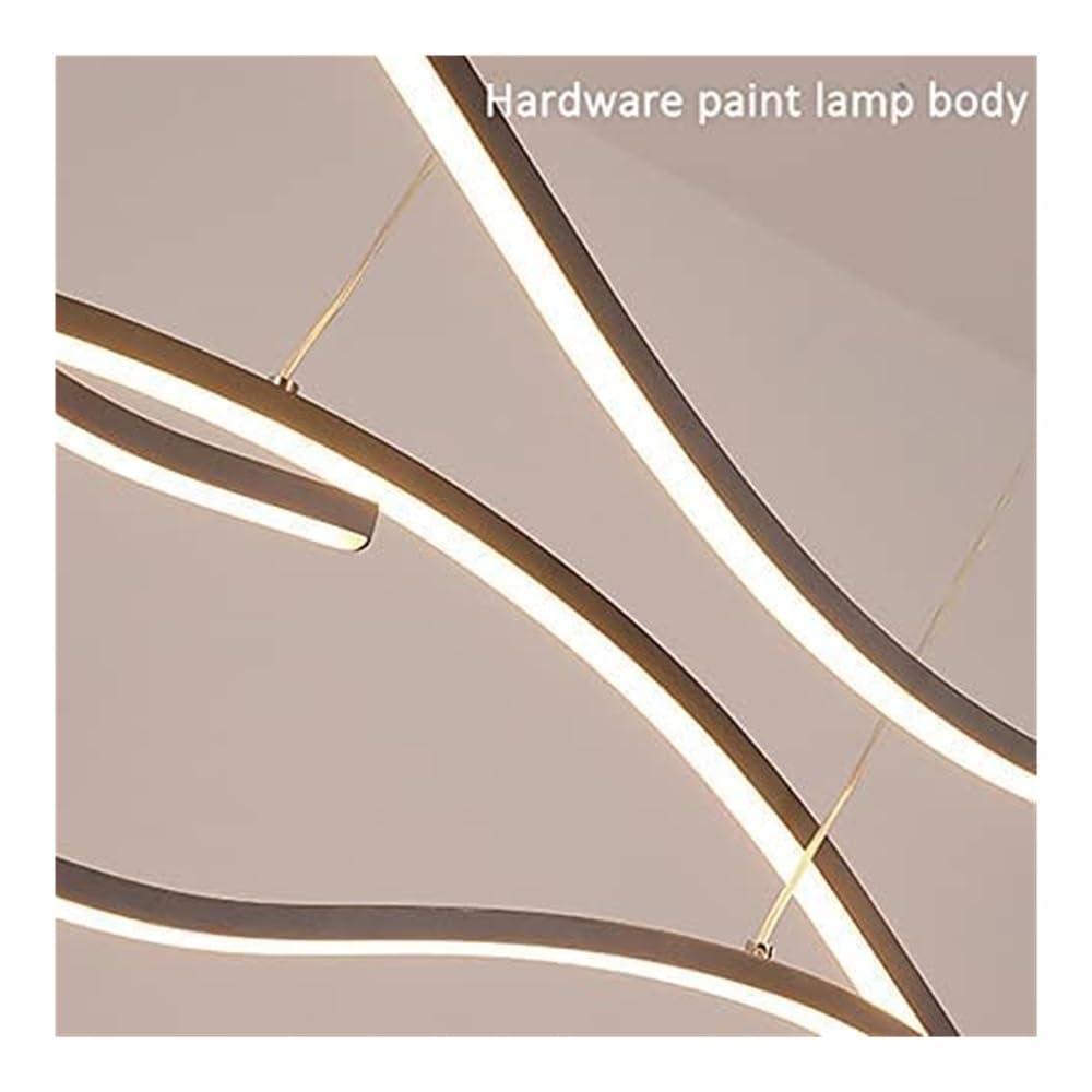 Moderna lampada a sospensione a LED dimmerabile da 45 W - Lampada a sospensione a soffitto ondulato a strisce lunghe in oro nero - Lampadario lineare per sala da pranzo remoto sopra il tavolo -