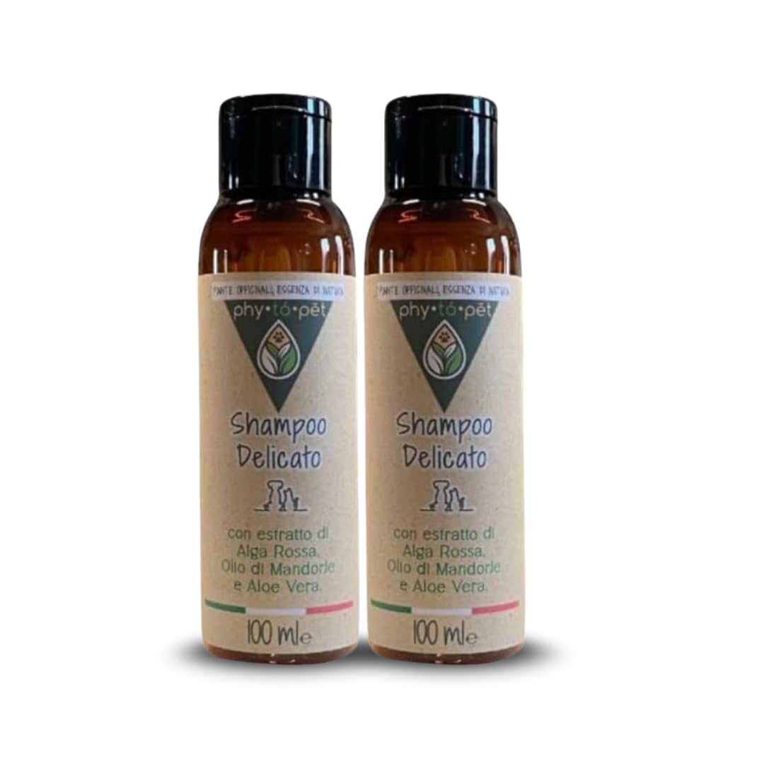 phy to pet | Shampoo Delicato Lenitivo per Cani e Gatti con Cute Sensibile - Azione Idratante e Detergente contro Irritazioni - Formulato con Aloe Vera ed Alga Rossa - Due Confezioni da 100 ml