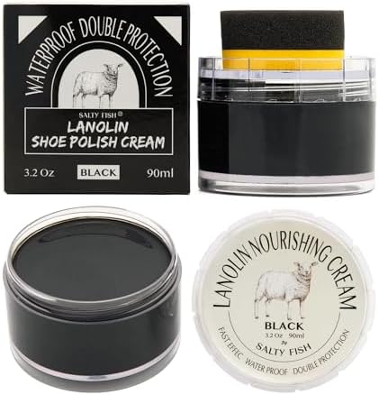 SALTY FISH Shoe Polish Cream 3.2Oz, Lanolin Shoe Polish Kit with Shoe Shine Sponge, Condition Waterproof Restore Shoe Boot
