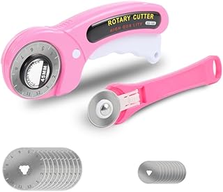 Rotary Cutter for Fabric, 45mm and 28mm Rotary Cutters Kit with Extra 10 Blades, Ergonomic Rolling Cutter with Safety Lock, Suitable for Leather, Crafting, Sewing, and Quilting Fabric (Pink)
