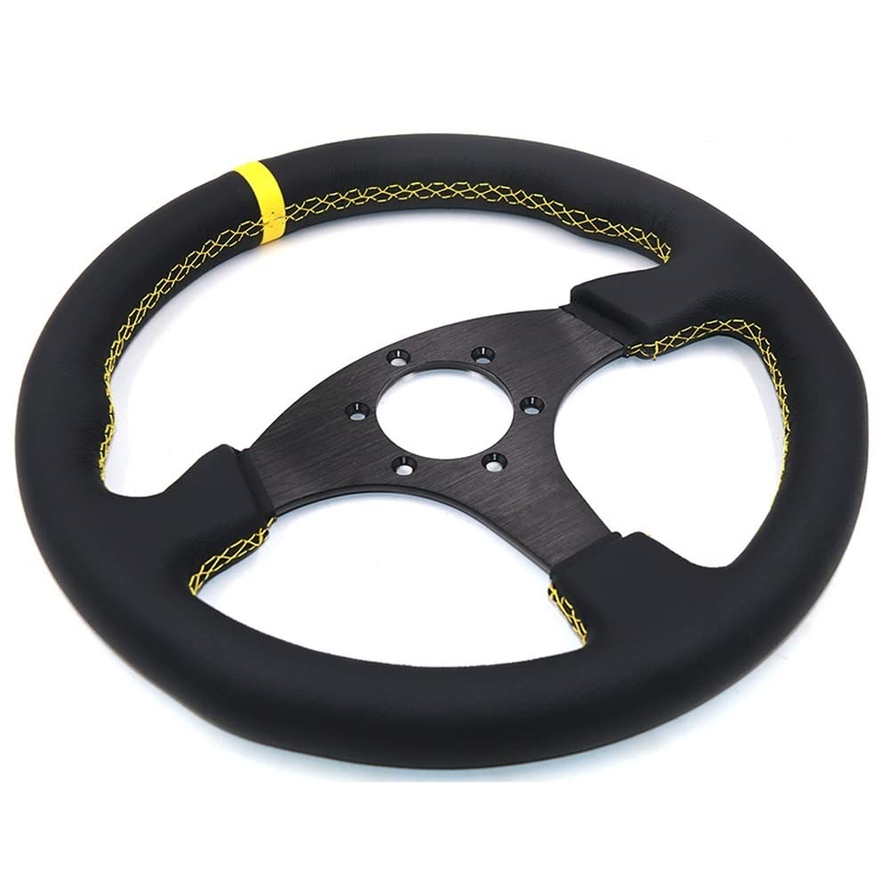 Kierownica samochodowa, uniwersalna kierownica samochodowa sportowa 13 cali 330 mm wyścigowa taca imitacja skóry Karting (kolor: 6028BK MS YL YL)