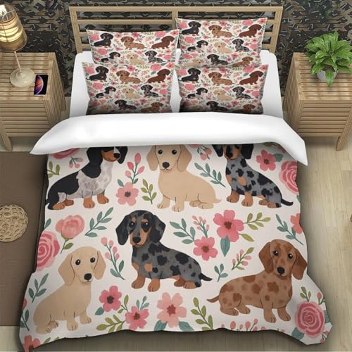 Parure de lit teckel 3D imprimée en microfibre douce et résistante 135x200 cm - 5