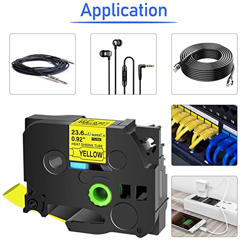 Image of USUPERINK 10 Pack Compatible for Brother P-Touch HSe-651 HSe651 HS-651 HS651 Black on Yellow 23.6mm 0.92'' Heat Shrink Tubing Label Tape for Wire Cable use in PT-P900 D800W P710BT P700 Label Printer