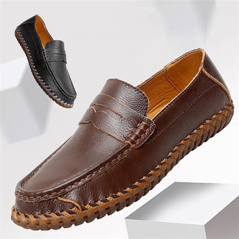 HBJWOV Men's Slip-on Oxford Shoes flat-heeled Comfortable Rubber Low-top Non-slip Versatile Round-toed Casual for Men