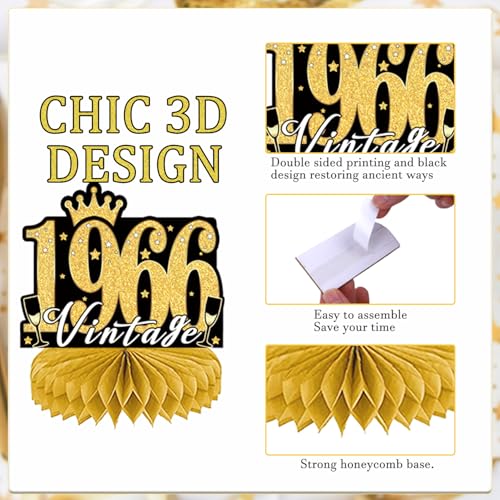 Image of 60th Birthday Party Decorations - 9PCS Vintage 60th Birthday Table Decorations for Men Women Black Gold Table Honeycomb Centerpiece Decorations Supplies for Sixty Year Old Birthday Party