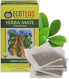 ECOTEAS Organic Unsmoked Yerba Mate Tea Bags - 24 Count, 1.7 Oz - Organic Detox Tea - Hi Caf Tea - Clean Yerba Mate Energy Burst - Ecoteas Yerba Mate