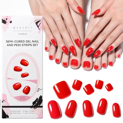 Bandes de gel pour ongles mains et pieds kit complet rouge de manucure semi-durcie longue durée