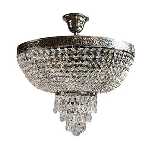 Kristall Deckenleuchte,Kristall Deckenlampe, PLAZA Ø40cm Silber 5 Flammig gefertigt aus geschliffenen Kristallen PGA Lights® Cover