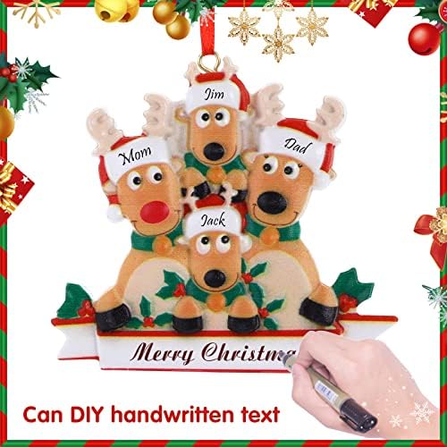 Molain 2022 Deer Christmas Ornaments, Family Ornament of 3,4,5 Custom Name Reindeer Xmas Tree Pendant with Text, Customized Christmas Decoration Gifts(Family of 4)
