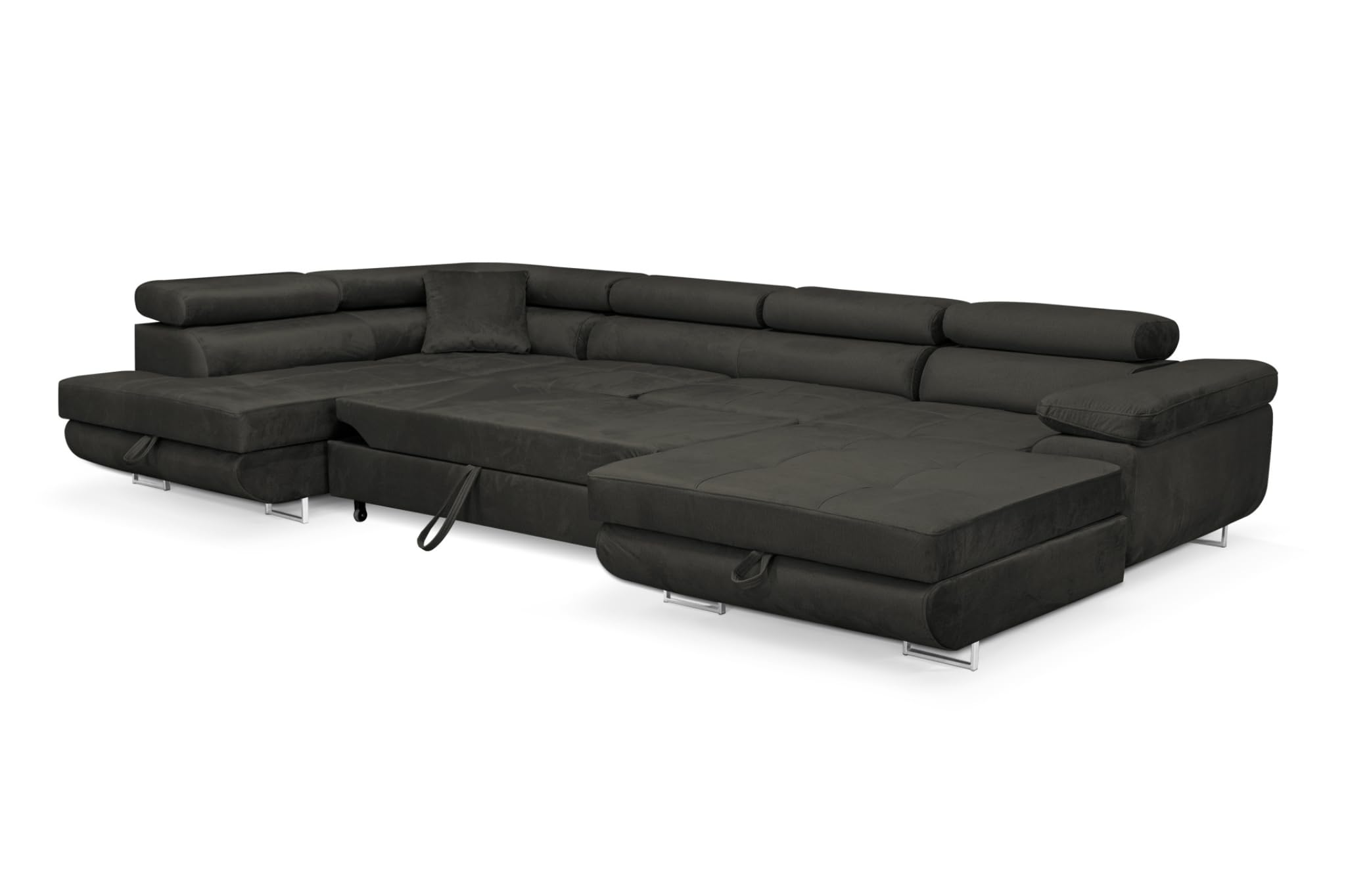 Wohnlandschaft Aller Moon U XXL-Ecksofa mit Schlaffunktion und Zwei Bettkästen. (Graphit, Links)