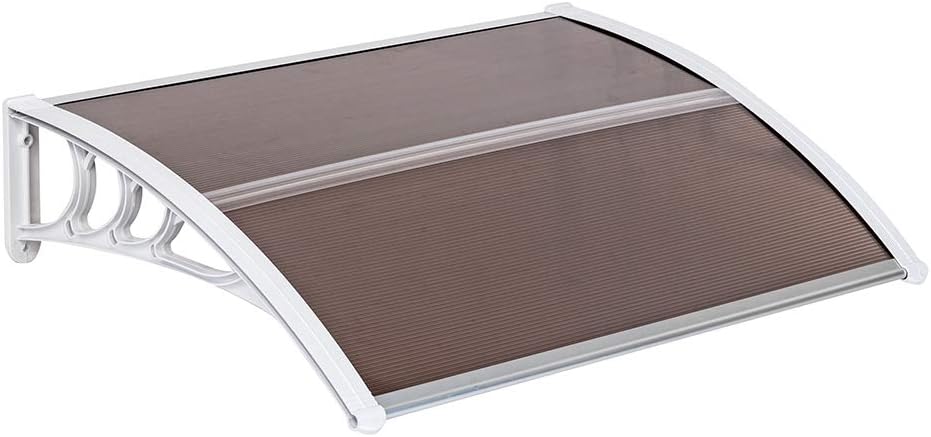 40"x 32" Polycarbonate Window Door Awning with Bracket Overhead Cover Front Door Outdoor Patio Canopy Sun Shetter,UV,Rain Snow Protection Hollow Sheet (Brown)