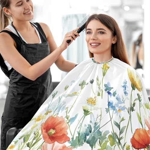 Capa profesional para corte de cabello con flores acuarela, impermeable, con cierre ajustable de broche, para peluquería y barbería miniatura 7