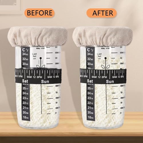 Sourdough Starter Kit: Jar, Feeding Band, Thermometer, Cover, Baking Supplies