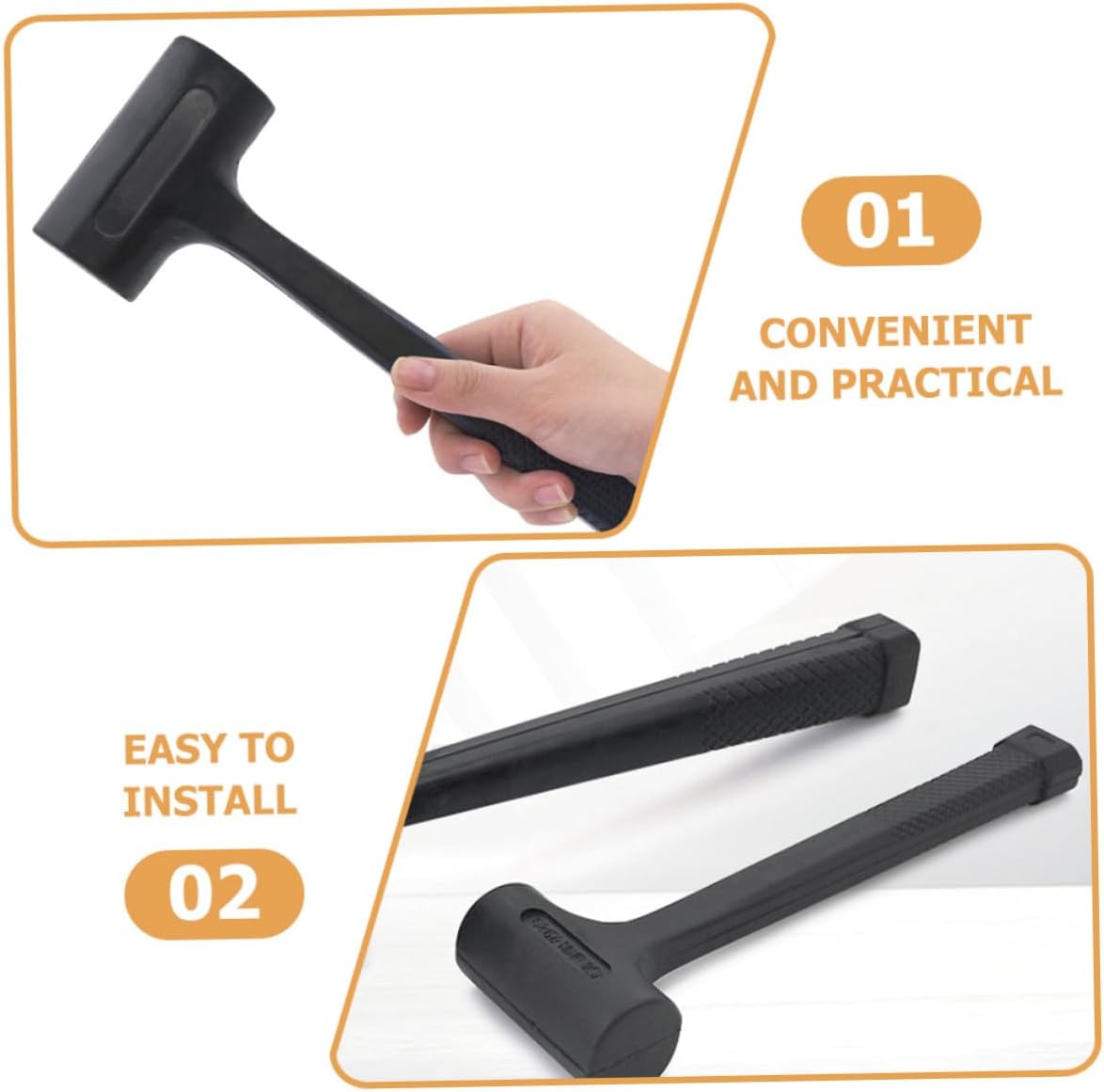 Rubber Head Mallet Floor Hammer 1.5lb Anti-vibration Shock-absorbing Rubber Mallet for Tile Wood Marble Installation Hand Tool