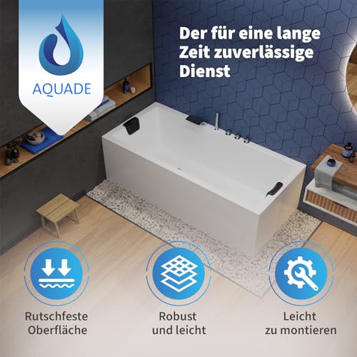 AQUADE Acryl Badewanne 180x80 Modell: Ulm - Weiß Badewanne Komplettset 180x80 - Badewannen mit Wannenfüßen + Schürze + Wannenrandarmatur + Nackenkissen – Bild 3