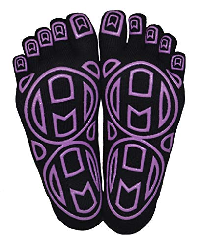 Mato & Hash 5-Toe Exercise Barefoot Feel Yoga Toe Socks With Full Grip - Black/Radiant Orchid CA7000GR M/L