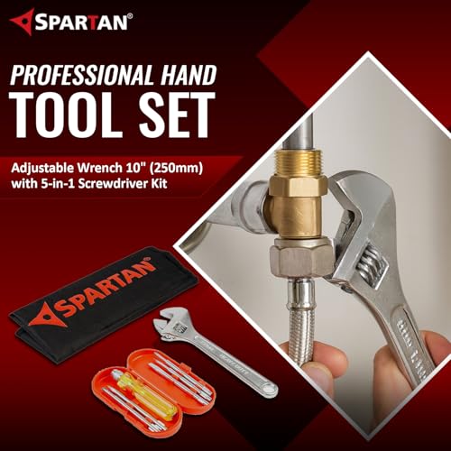 Image of Spartan Adjustable Wrench 10 inch (250mm) with 5-in-1 Screwdriver Kit | Multipurpose DIY, Home, Furniture & Electrical Repair | Durable & Professional Hand Tool Combo Set for Household & Industrial Use