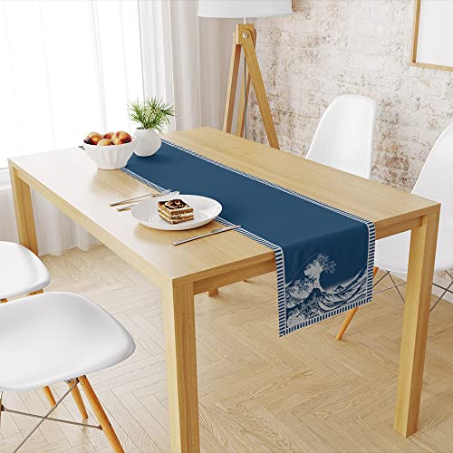Beach Theme Table Table Runner Decorative, Japan Sea Waves Table Runner Decorations For Dinning Room Kitchen Dresser Decor For Party Holiday, Housewarming Gifts For Women Couple New Home, 13X72 Inches #TOP3
