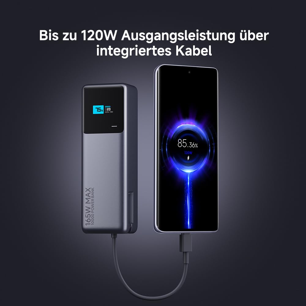Xiaomi 165W Power Bank 10000mAh, Super Schnellladung|3 USB-C Ports for Multi-Device Charging Power, 120W PD3.0|Kompatibel mit Laptop, for iPhone 16, MacBook, Xiaomi, Samsung, Pixel 9 and More