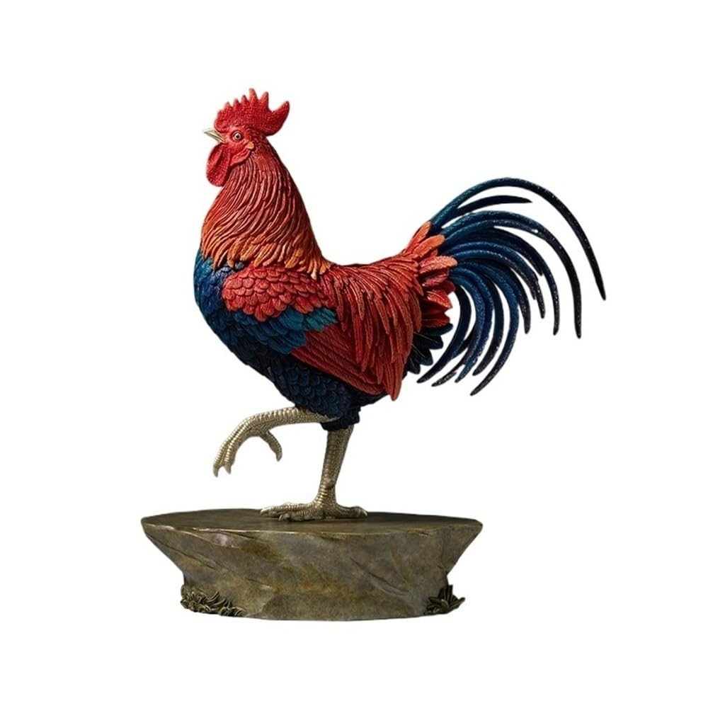 CHICKEN Bronze Living Room Ornaments Creative All-copper Rooster Ornaments Home Living Room Office Desktop Decorations Handicrafts Handmade Statues Ornaments to Attract Wealth(A)