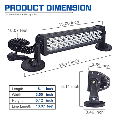 Lemil Led Light Bar 72W Led Magnetic Work Light Spot Led Bar Cigarette Lighter Light Fog Light Truck Light Driving Light Boat Light Truck Pickup Suv Atv Utv 12V 24V (Spot) #TOP3