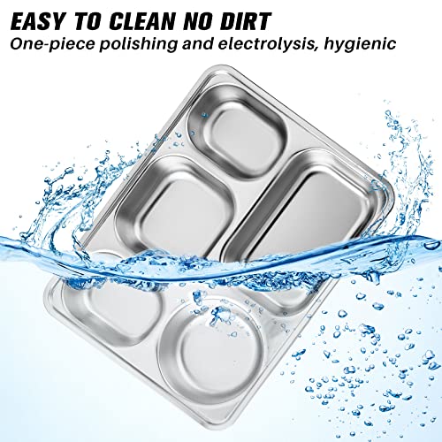 5 Pack Stainless Steel Rectangular Divided Dinner Tray Metal Dinner Plates Divided Plates For Adults Snack Food Portion Plates With Compartments Serving Plate Dividers For Food Control (5 Sections) #TOP3