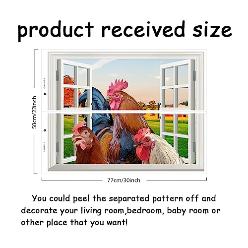 SUPERDANT Farm Chicken Window Wall Stickers Animal Rooster Wall Decals Chicken Peel and Stick Wall Art Decals for Door Wall Decoration 77×29CM - Image 2