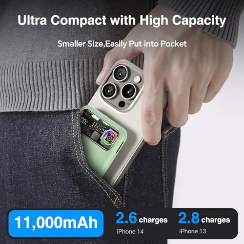 Magnetic Power Bank,11000mAh Battery Pack with Active Cooling for MagSafe,Transparent Portable Charger with 20W USB-C Input/Output for iPhone14/13/12 Pro/Pro Max/Mini