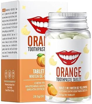 Fluoride Free Toothpaste Tablets, Chewable Toothpaste Tablet, Travel Sized Oral Care, Eco, All Natural, Travel Mouthwash Tablets, 30 Pieces/28.5 G Orange