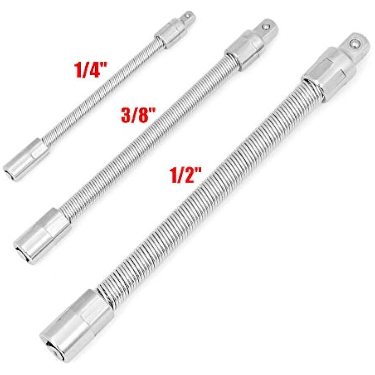 Flexi Verlängerungsstangen-Set, 3-teilig – 1/4", 3/8", 1/2" Antrieb, Biegt Sich Bis 90 Grad