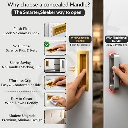 Image of Plantex Sliding Door Handle /Concealed Handle for Sliding Door /160mm Concealed Handle for Wardrobe /Kitchen Cabinet - Pack of 4 (PVD Gold)