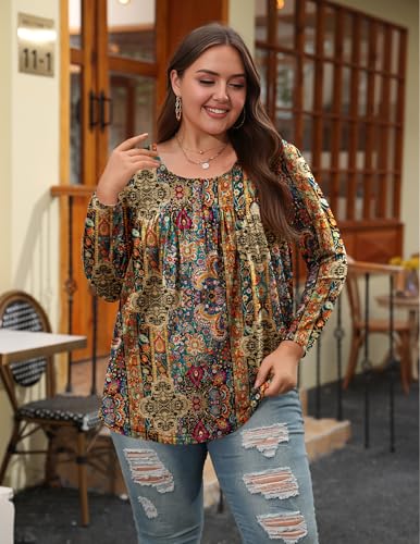 IN'VOLAND Plus Size Tops for Women Long Sleeve Shirts Crew Neck Casual Loose Tunic Blouse Fall and Winter2
