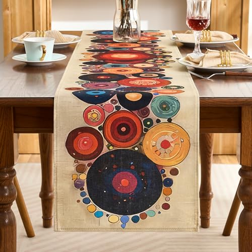 DakTou Chemin de Table Boho Chic à Motifs Pois en Mélange Coton-Lin 33x183cm, Nappes Rectangulaire Lavable, Table Runner Bohème Champetre pour la Decoration...