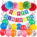 Multicolor Birthday Decorations Kit - HAPPY BIRTHDAY Banner , Spiral Charm, Paper Flower Ball and Ba