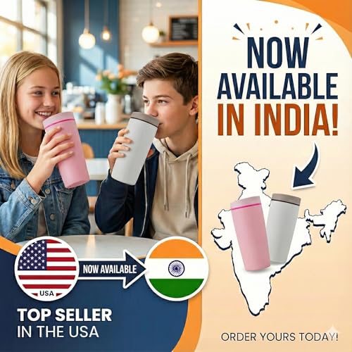Image of EasySip Slider Insulated Stainless Steel Coffee Tumbler, Reusable Hot & Iced Coffee Travel Mug, Leak-Proof BPA-Free Cup (Ivory, 20 oz)