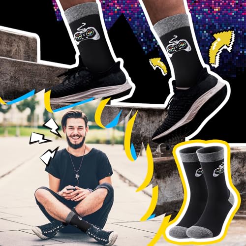 Yamitora Geschenke für Männer,Zocker Geschenk Mann Coole Sachen für Teenager Jungs Mädchen Freunde zum Geburtstag Geschenk Papa Geschenk Gaming Deko Gamer Socken 43-46 mit Männerkissenbezug 45x45cm