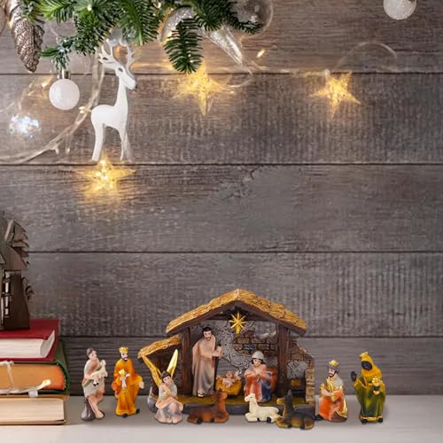 Ensemble de nativité en résine avec étable pour déco de Noël - 3