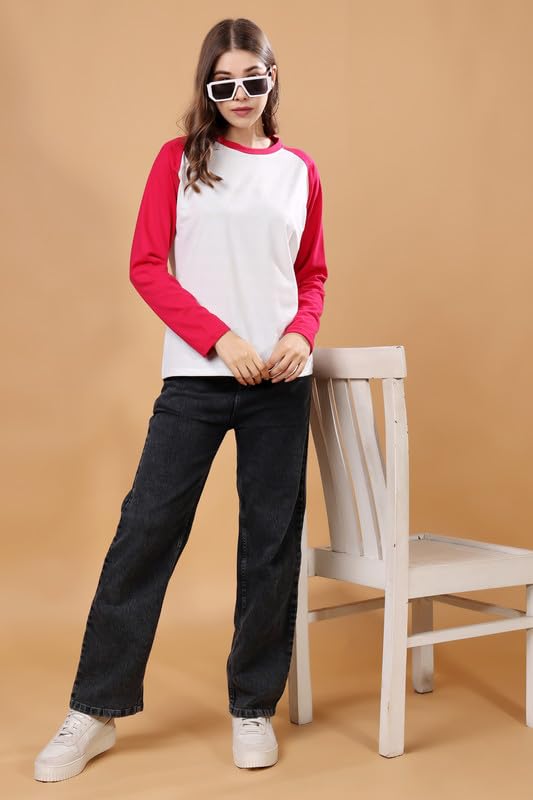 Image of London Hills Women's polyester Regular Fit Raglan Tshirts || Raglan Sleeve Tshirt || Full Sleeve t Shirt || Raglan Tops|| Regular Tshirt