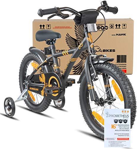 Prometheus-Velo-pour-Enfant-16-Pouces-Garcon-et-Fille-Noir-Mat-Orange-A-partir-de-5-Ans-avec-Roues-et-Frein-a-contrepoids-16-Modele-BMX