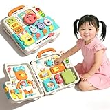 [Luvian]ビジーボード 1-3歳男女向け ベビービジーボックス 赤ちゃん おもちゃ 知育玩具 LEDライト&音楽機能付き 折りたたみ 持ち運び 家電生活交通3シーン 指先遊び モンテッソーリ幼児教育 手先トレーニング 女の子 男の子クリスマス/誕生日プレゼント