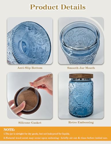 Glass Jar with Timber Lid - 700 ML Christmas Set Airtight Storage Canisters for Kitchen Pantry Bathroom, Decorative Vintage Containers for Sweets, Biscuits, Cookies, Treats, Tea, Coffee, Sugar, Sunflower - Image 3