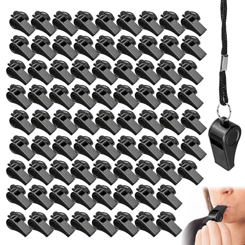 80 Silbatos Negros de Plástico con Cordón para Deportes miniatura 1