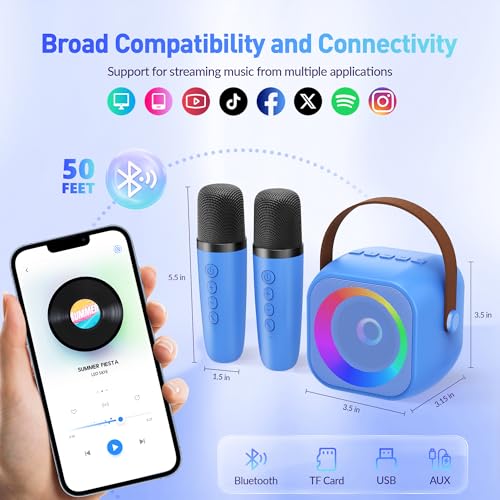 Image of Mini Karaoke Machine for Kids Adults: Portable Bluetooth Karaoke Speaker with 2 Wireless Microphones, Karaoke Gifts for Girls Boys Ages 4-12+ Years Old Christmas Birthday Home Party(Navy Blue)